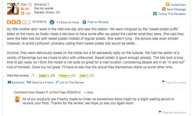 Hot Fries Yelp.com Approach to Answering Negative Reviews